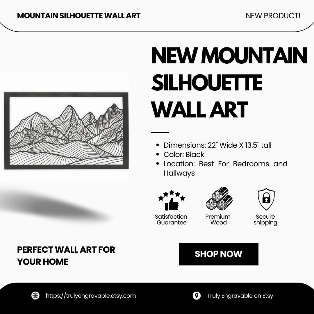 Mountain Silhouette Wall Decor - Laser Cut Wood Art Piece