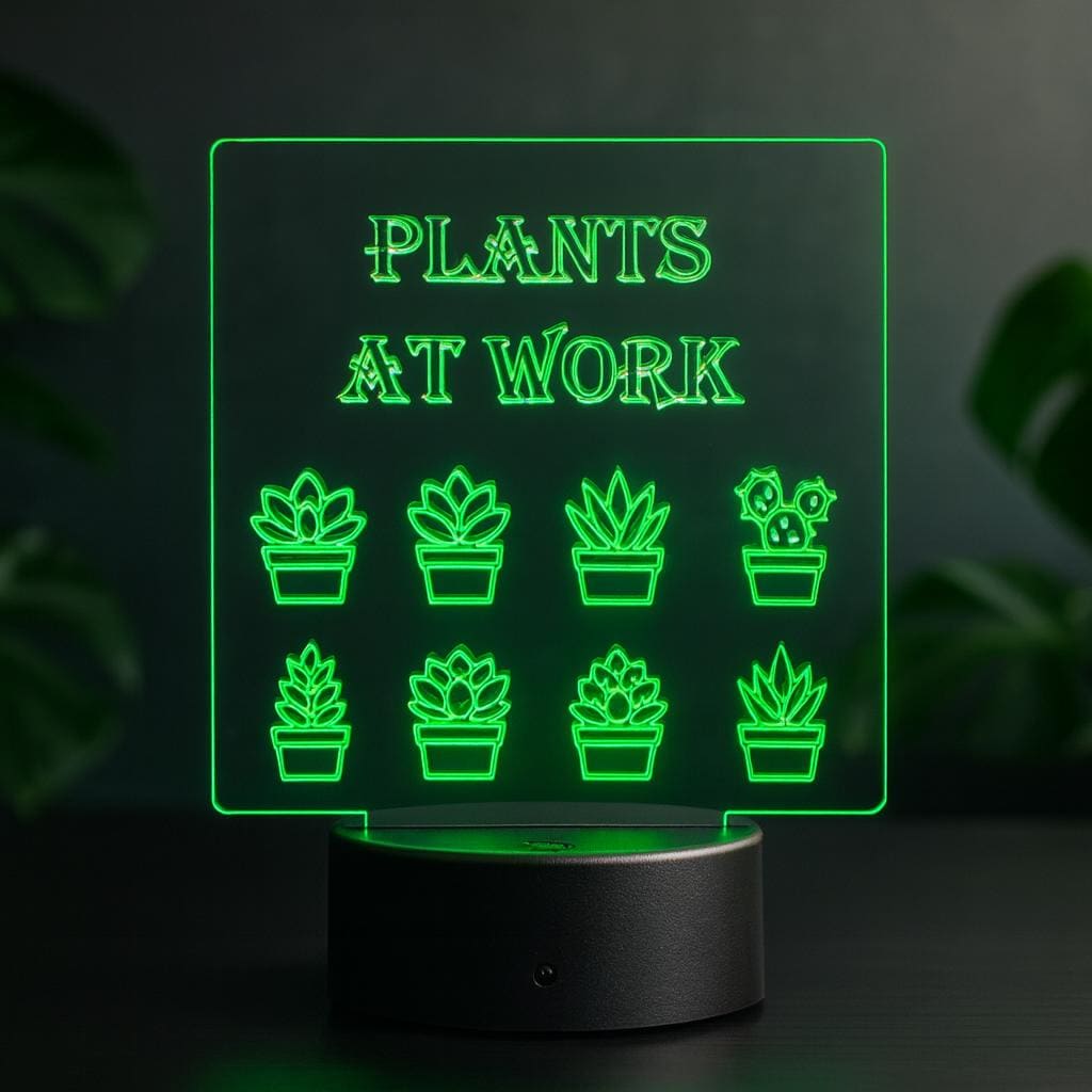 Plants at Work Acrylic LED Sign: Plant Lover Desk Light