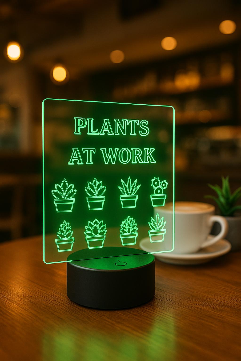 Plants at Work Acrylic LED Sign: Plant Lover Desk Light
