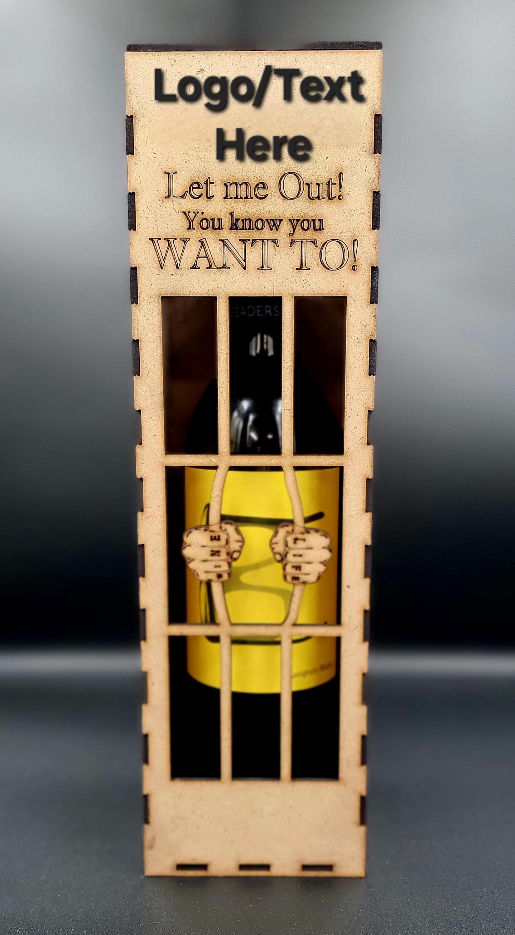 Bottle Jail Gift Box for Wine – Funny Engraved Wooden Box