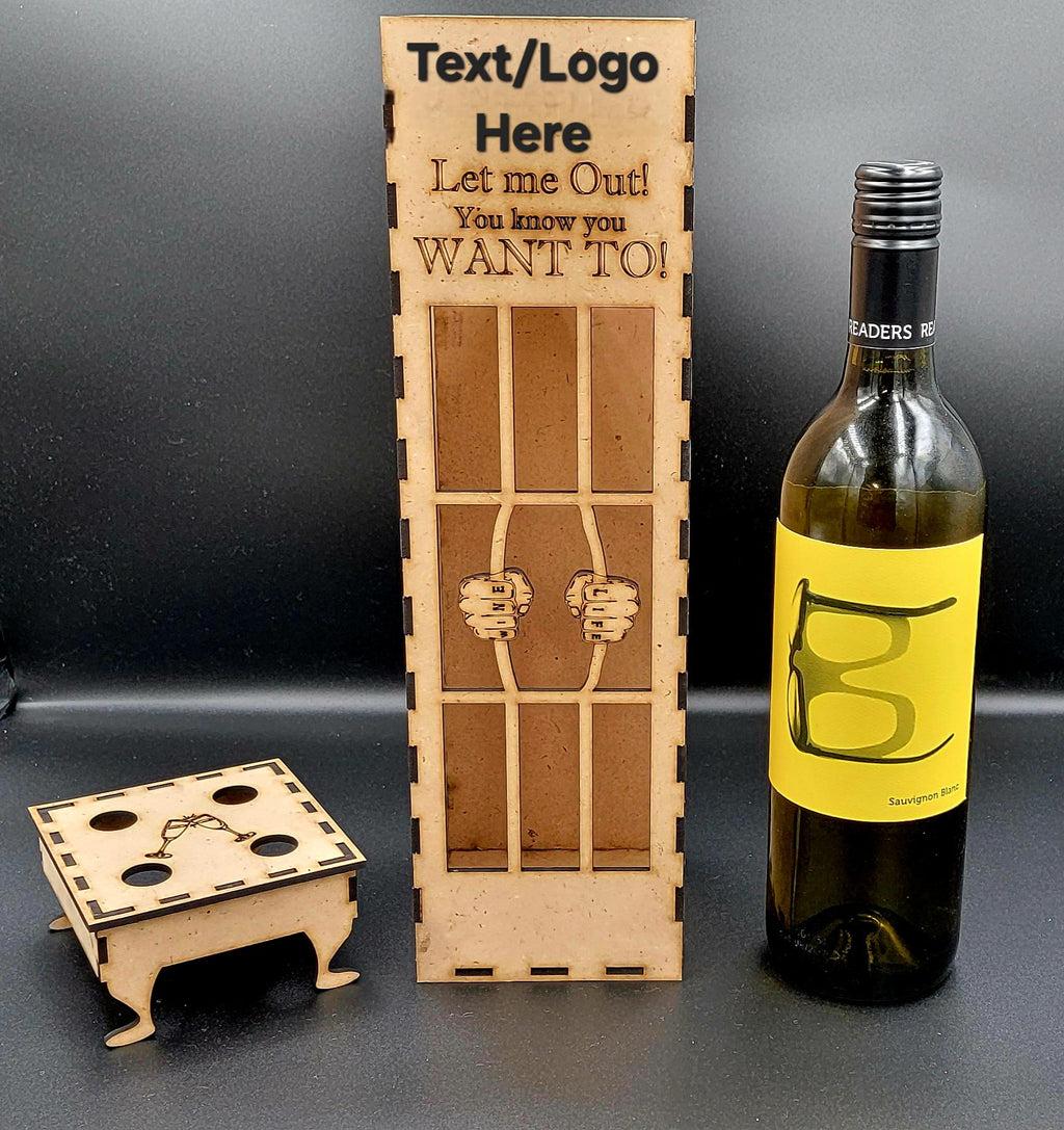 Bottle Jail Gift Box for Wine – Funny Engraved Wooden Box