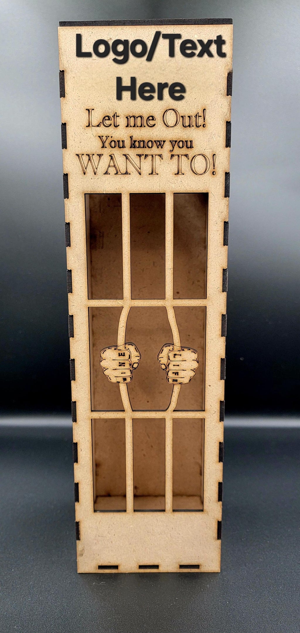Bottle Jail Gift Box for Wine – Funny Engraved Wooden Box