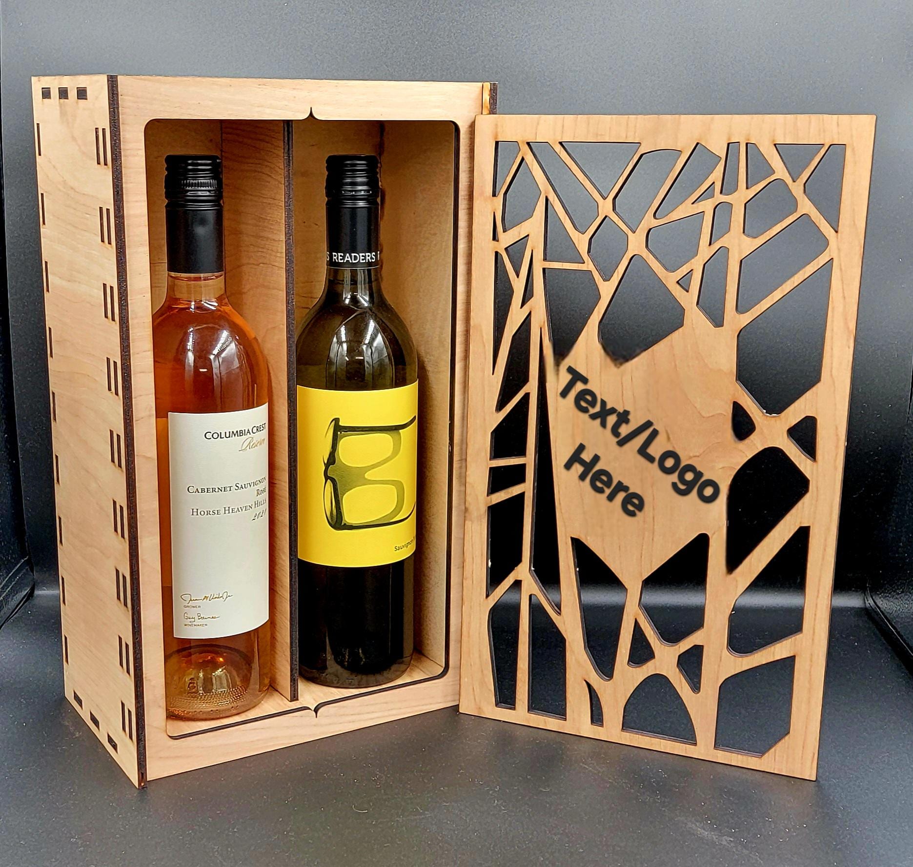 Double Wine Bottle Gift Box – Custom Engraved Wooden case