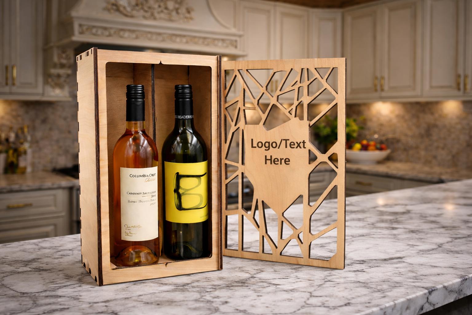 Double Wine Bottle Gift Box – Custom Engraved Wooden case
