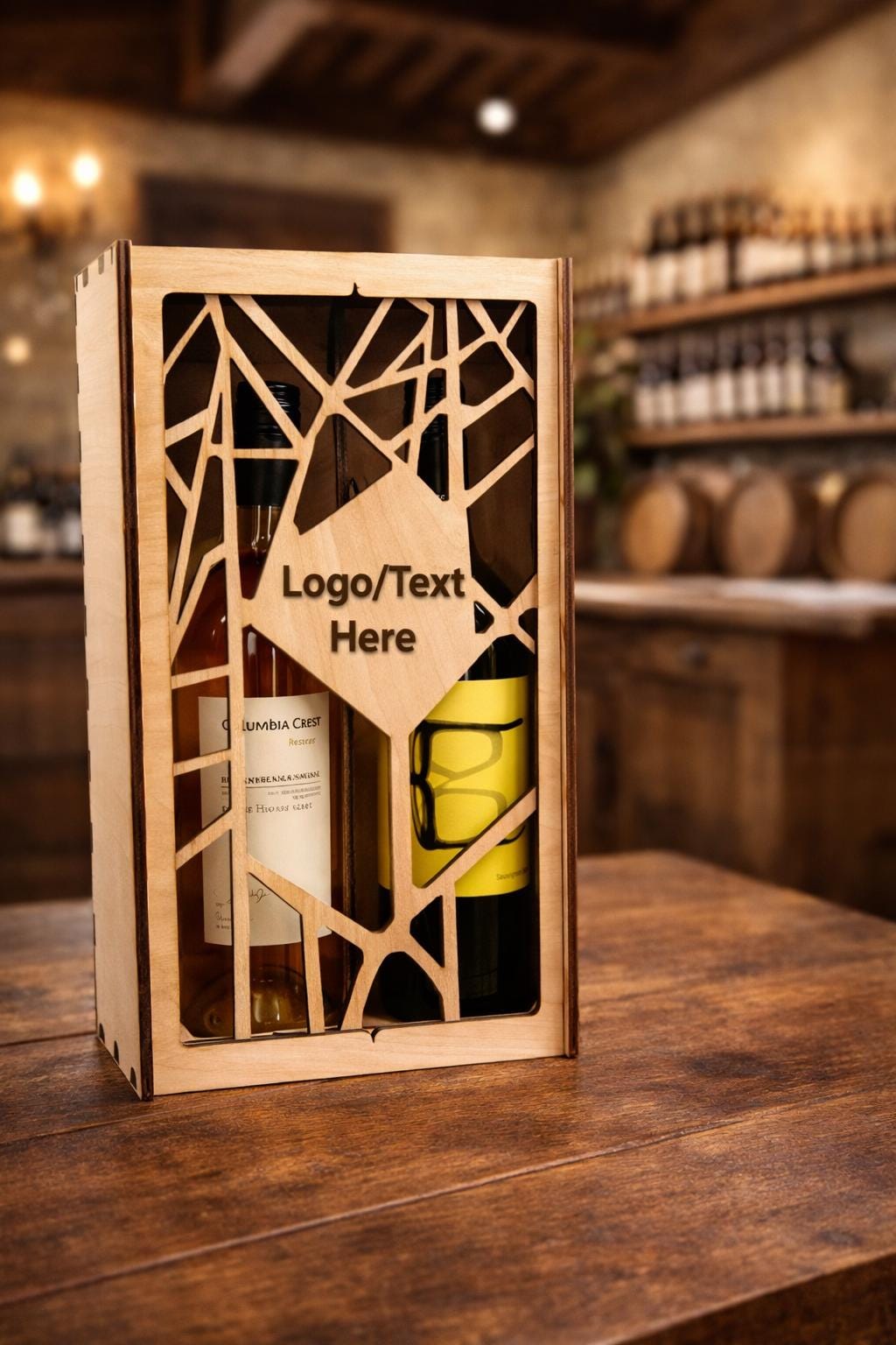 Double Wine Bottle Gift Box – Custom Engraved Wooden case