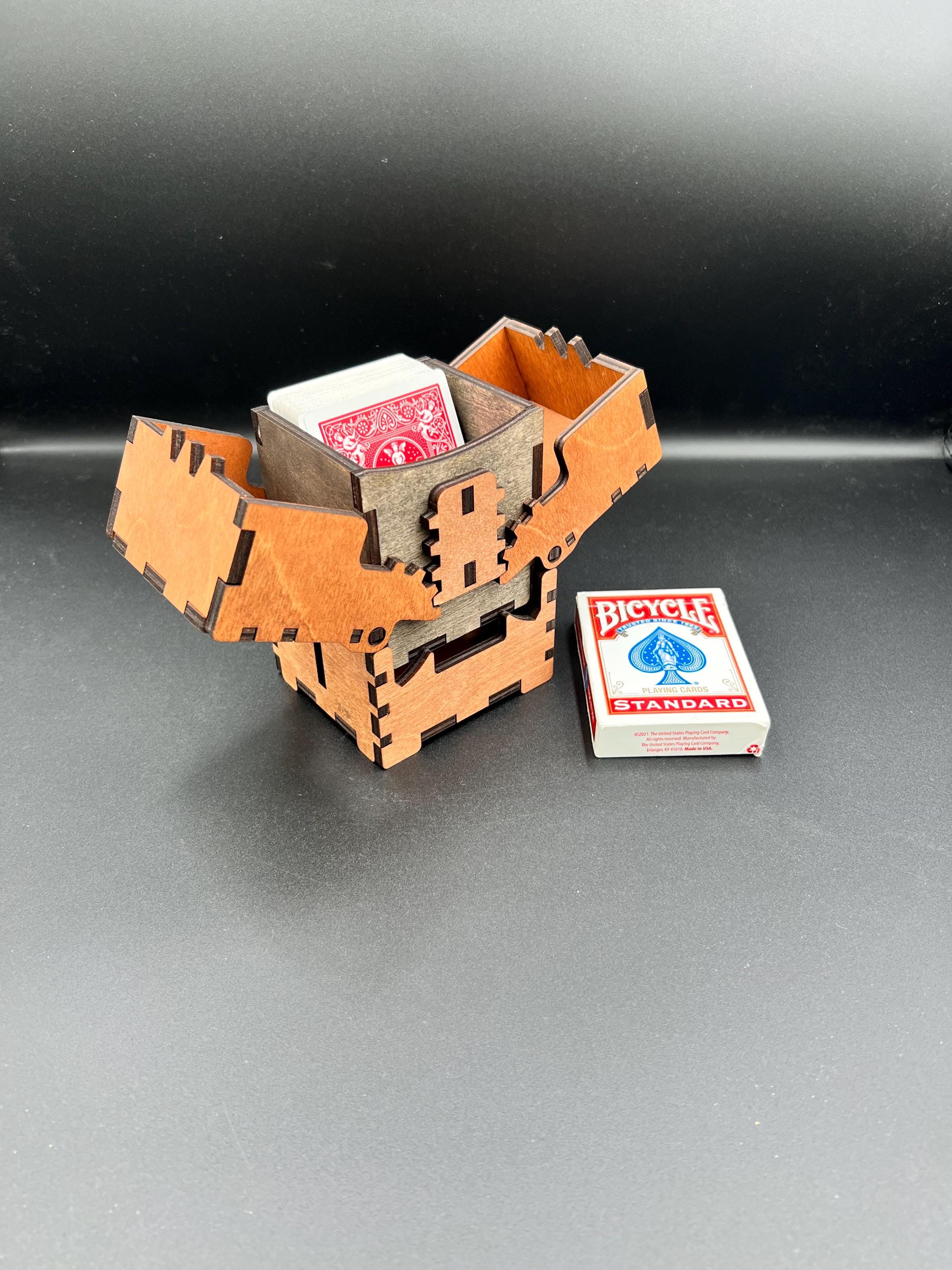 Geared Wooden Card Deck Box – Custom Engraved Playing Card Case