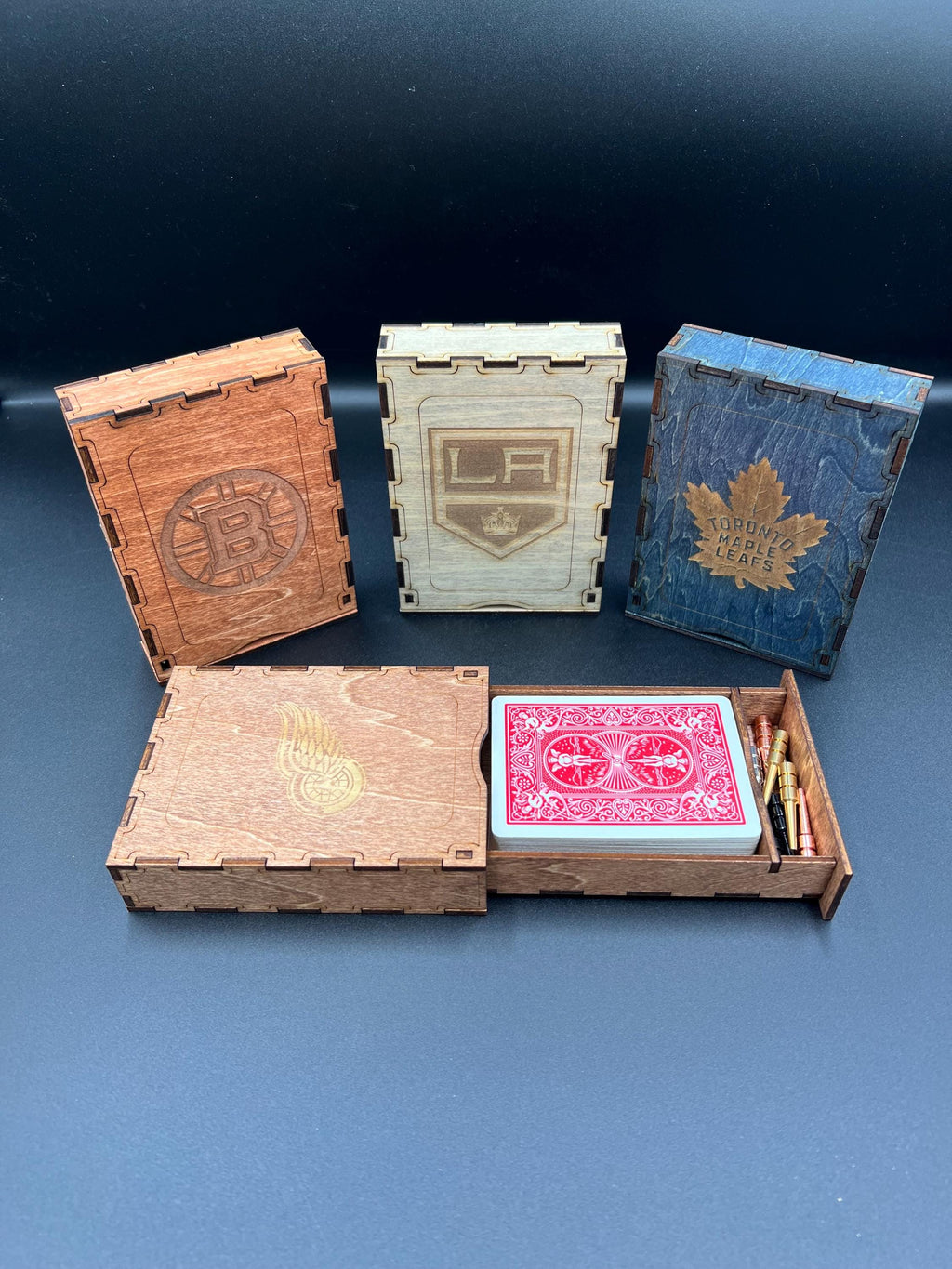 Travel hockey cribbage board - custom engraving and logos