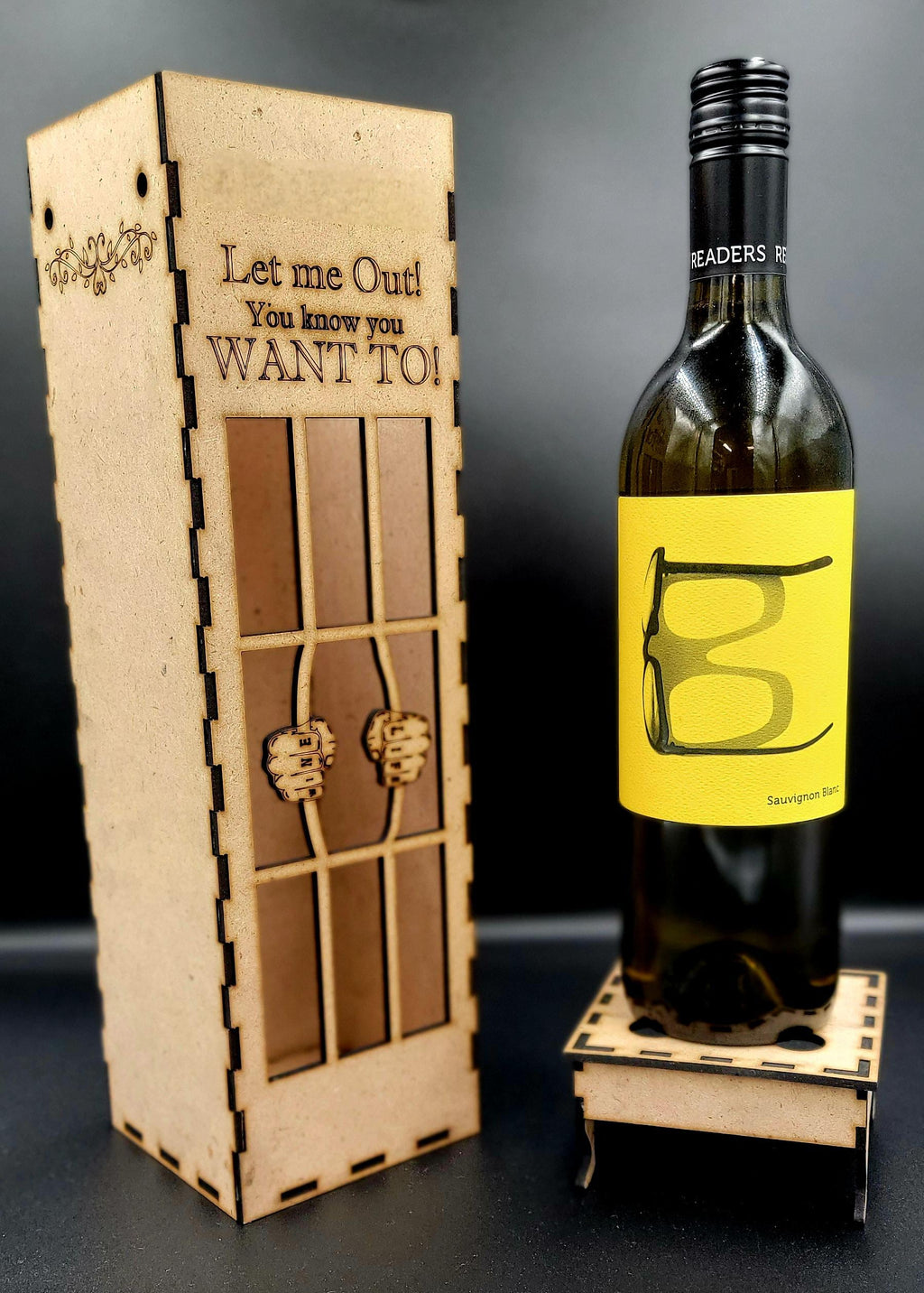 Bottle Jail Gift Box for Wine – Funny Engraved Wooden Box