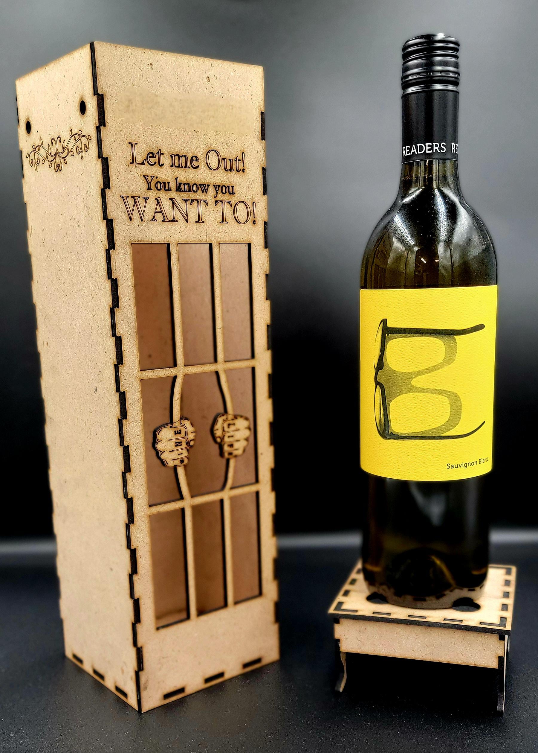 Bottle Jail Gift Box for Wine – Funny Engraved Wooden Box