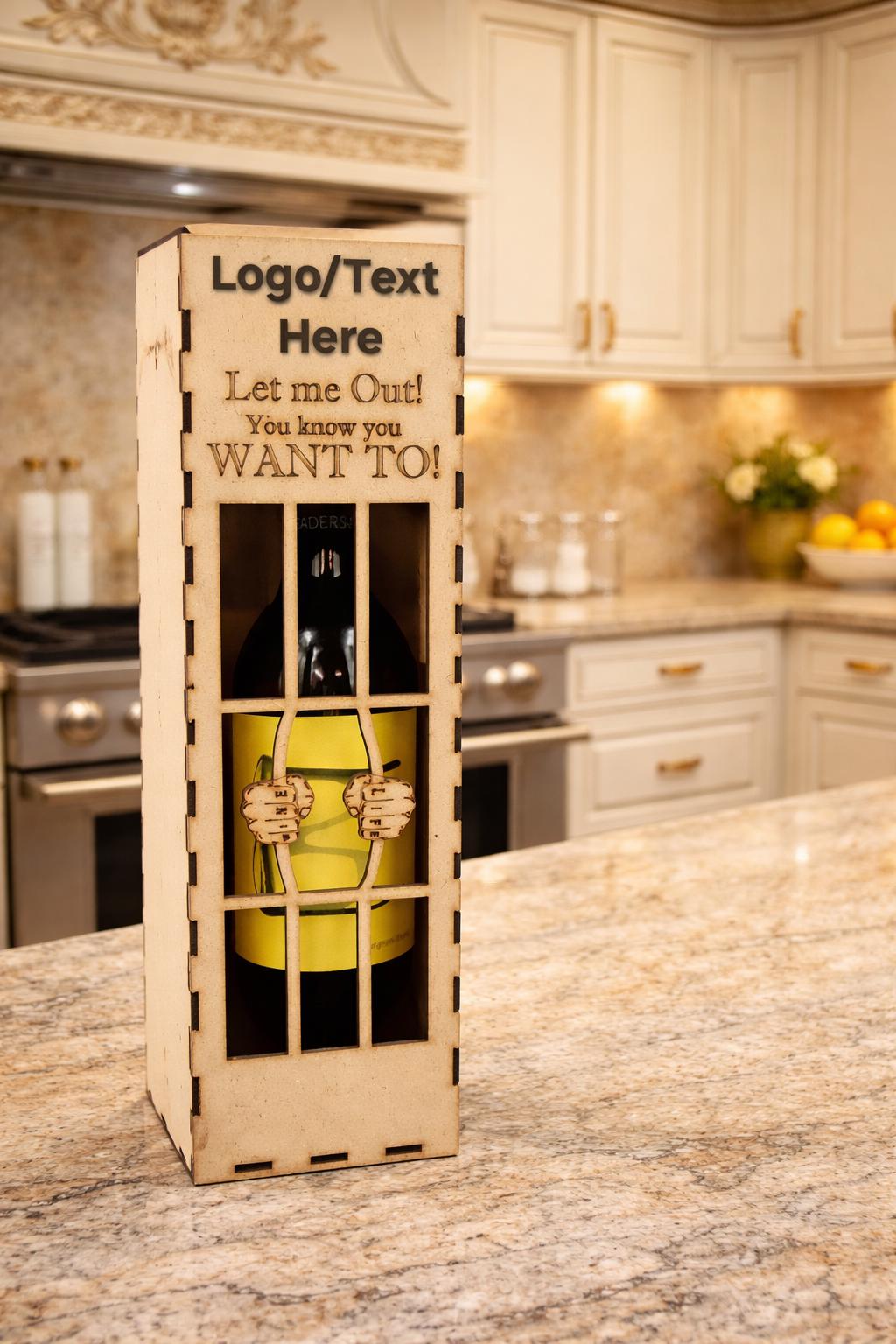 Bottle Jail Gift Box for Wine – Funny Engraved Wooden Box
