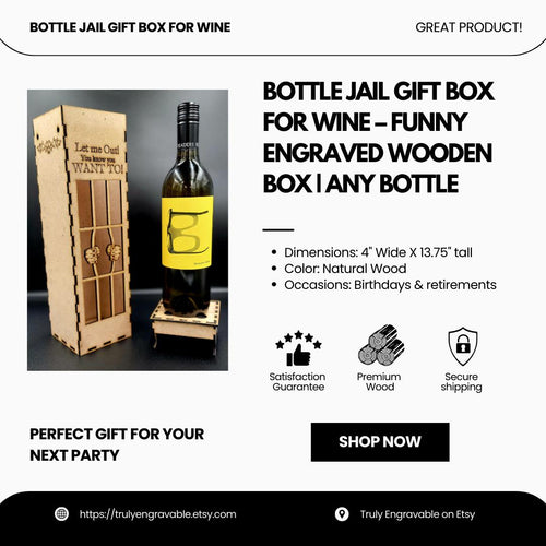 Bottle Jail Gift Box for Wine – Funny Engraved Wooden Box