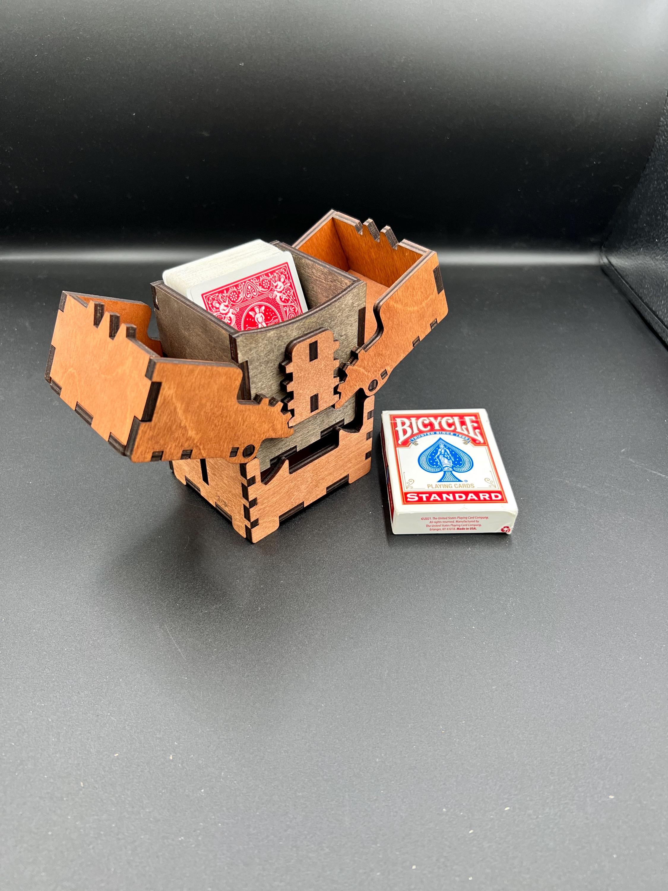 Geared Wooden Card Deck Box – Custom Engraved Playing Card Case